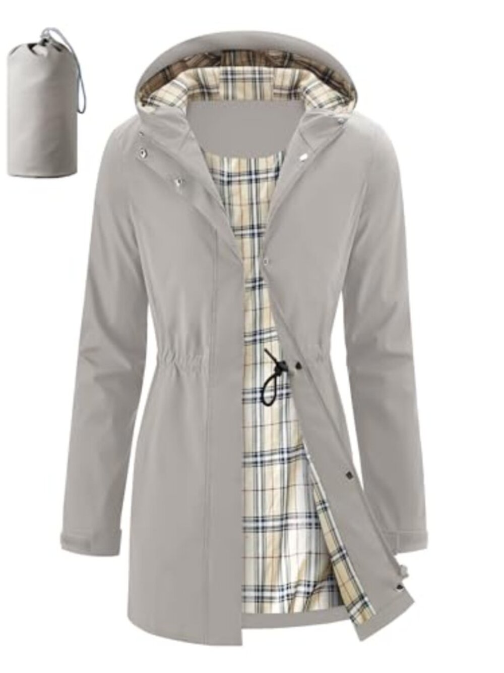 Women's Long Waterproof Rain Jacket Packable Hooded Windbreaker Trench Coat